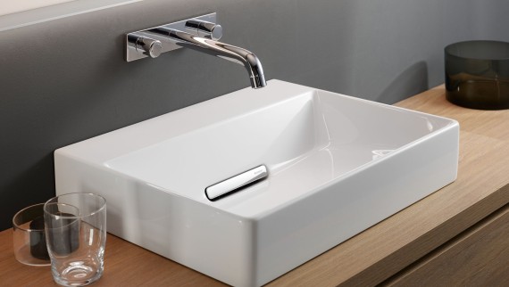 Lavabo sobre encimera Geberit ONE con sumidero CleanDrain Lavabo sobre encimera Geberit ONE con sumidero CleanDrain