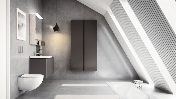 Moderno cuarto de baño con techo inclinado y muebles de baño Acanto Moderno cuarto de baño con techo inclinado y muebles de baño Acanto